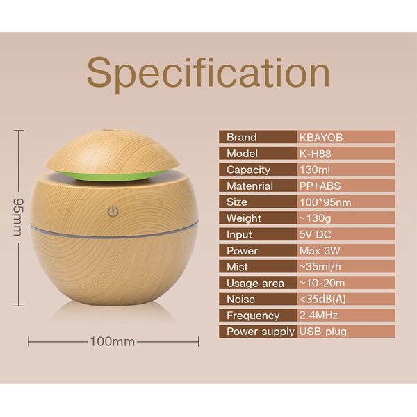 Mini Home Wood Grain Air Humidifier Electric Air Aroma Diffuser Purifier USBUltrasonic Cool Mist Sprayer Essential Oil Fragrance