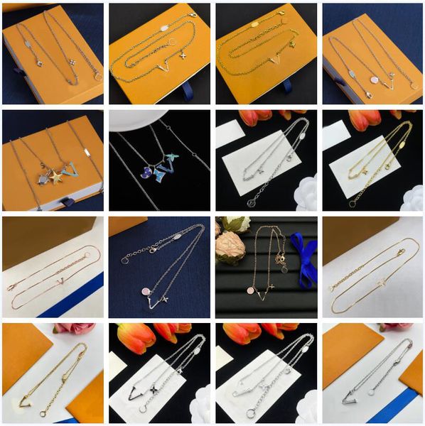 

Letters Pendant Necklace Classic Designer Pearl Crystal Charm Chain Necklace Woman Silver Gold Plated Stainless Steel Choker Fashion Jewelry 20 Styles Wholesale