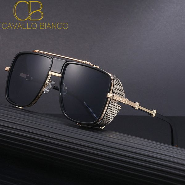 

CB Steampunk Sunglasses with Side Shields Mens Fishing Aviator Pilot Goggles Brand Designer Oversized Golden Retro Driving Gothic Large CAVALLO BIANCO