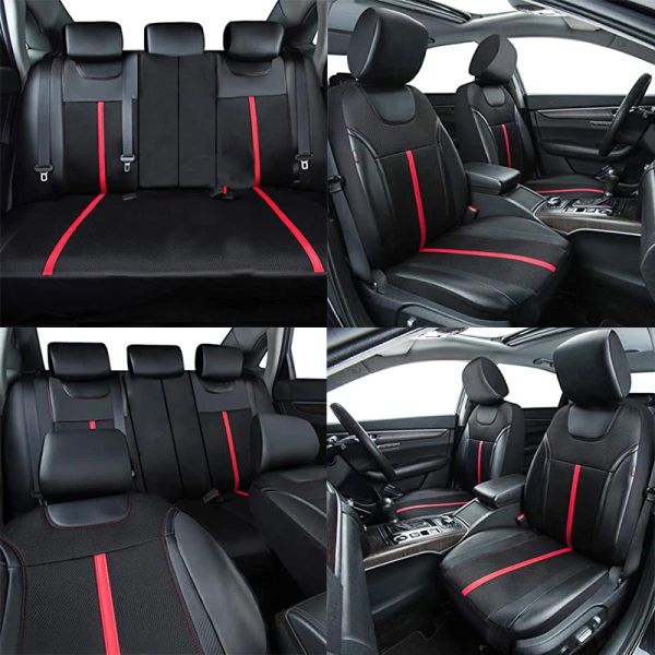

PLUS AUTO PU Leather And Mesh Cloth Universal Car Seat Cover Set Car Accessories Unisex Fit Most CAR SUV Van Truck Seat Cushion