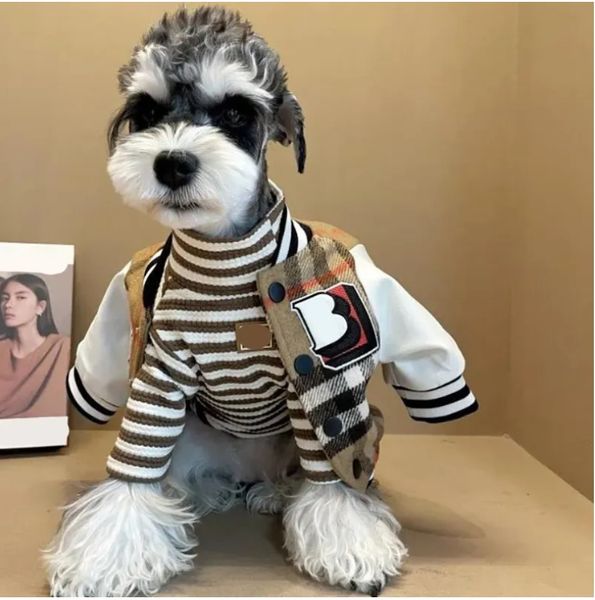 

Designer Dog Accessories Outerwears Autumn Spring Baseball Jacket Cat Plush Thickened Warm Coat Teddy Clothing Knitwear 045, Brown