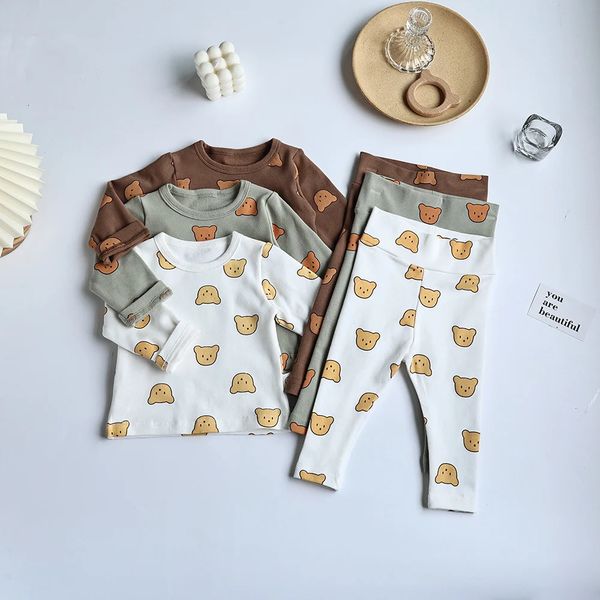 

MILANCEL Baby Pajama Set Toddler Girls Sleeper Wear Bear Tops and High Waist Pants Infant Pyjama Suit 240325, Coffee