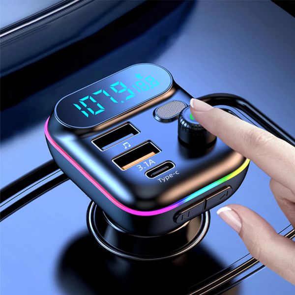 Car Bluetooth 2025 5.0 FM Transmitter Dual USB QC3.0 PD Type C Car Charger Ambient light new Handsfree Mp3 Music Player Support TF Card