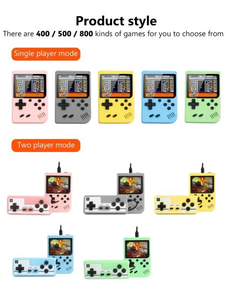 500 IN 1 Retro Portable Mini Handheld Video Game Console 8 Bit 3.0 Inch Color LCD Game Player Built in 500 Games For Kid Gift