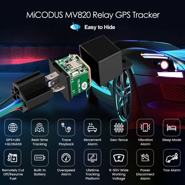 

Relay MiCODUS GPS Tracker Car MV720 9-90V Cut Off Fuel Mini GPS Tracker For Car Realtime Track Vibrate Alert FREE APP