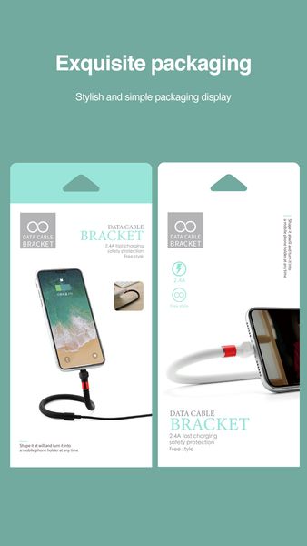 2in1 USB Type C Cable Phone Flexible Fast Charging Cable Stand For iPhone Xiaomi Huawei Samsung Lazy Cable Desktop Phone Holder