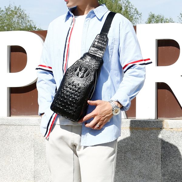 

Sales factory men handbag 2 colors classic vertical crocodile chest bag large capacity double zipper fashion backpack daily Joker leather shoulder bag 5010#, Welfare color/regular packaging