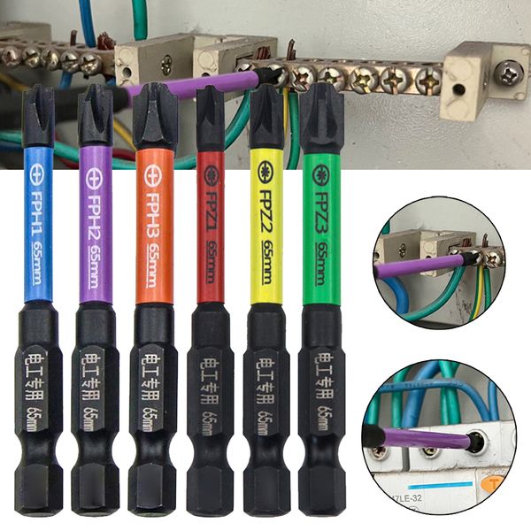 6pcs 65mm Magnetic Special Slotted Cross Screwdriver Bit FPH1 FPH2 FPH3 FPZ1 FPZ2 FPZ3 For Electrician Socket Switch Power Tools