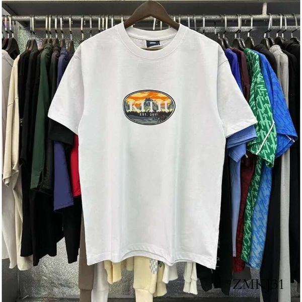 

Kith T Shirt Mens Designer T Shirts Cloud Fun Forest Brand Kith Shirts Print High Quality Cotton Oversized Kith Short Sleeve T-shirt 4895, Beige