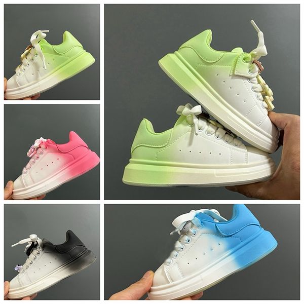 

designer Kids Shoes Dream Blue Single Strap outsized Sneaker Rubber Sole Soft Calfskin Leather Lace up Trainers Sports footwear outdoors kids platform shoes, Multi-color