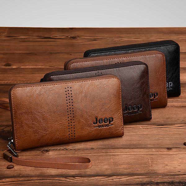 

Outlet factory mens shoulder bag 4 colors simple Joker solid color men wallet multi-layered leather long wallet leisure zipper fashion clutch bag 6016#, Khaki