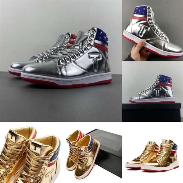 

Designer T Trump Never Surrender Shoes Mens Basketball Casual Sneakers Womens High Tops Gold Silver Custom Walk Hike Sneaker Sport Lace-up Summer Outdoor Trainer, Red