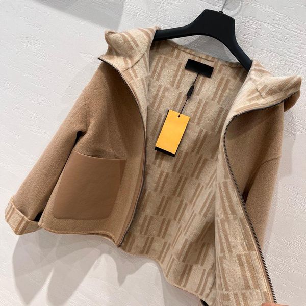 

Designer Women's Woolen Jacket Winter Hooded Double-sided Short Fashion Casual Coat Windbreaker Womens Outerwear, Black