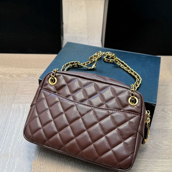 

24k Mini Designer Women S Shoulder Bag Leather Camera Bag Gold Metal Clasp Luxury Phone Bag Diamond Mesh Matilas Chain Crossbody Bag Zipper Pendant Makeup Bags 24cm, Black