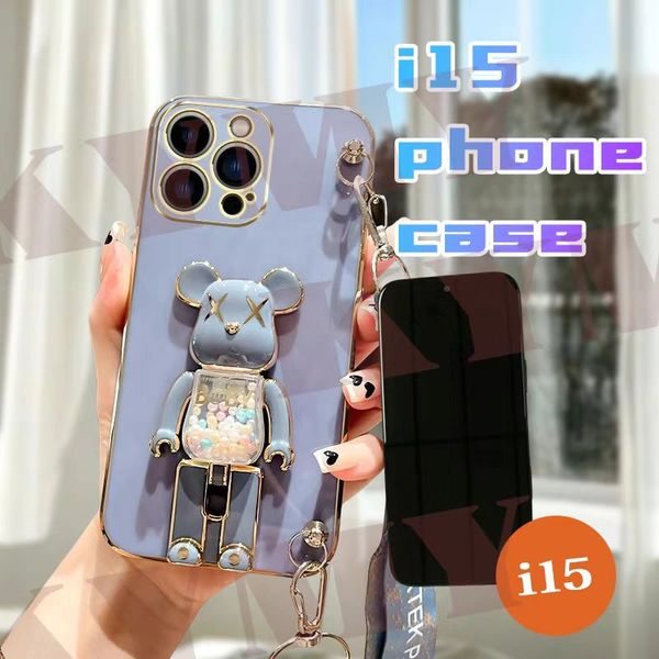 

Ultra-thin Apple i15 accessory set with candy bear design-durable metal-plated phone case, buy i15Pro max mobile phone., Purple