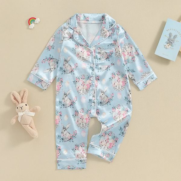 

Easter Pajama Toddler Baby Girl Boy Bunny Jumpsuit Pjs Cute Long Sleeve Rabbit Romper Infant Lounge Outfit 240325, Blue