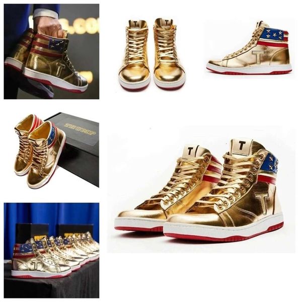 

T-T Trumps High Quality Basketball Shoes Womens Mens Gold Custom Never Surrender National Leaders Golden Upper Rubber Casual Designers Fashion Sneakers Trainers, Beige