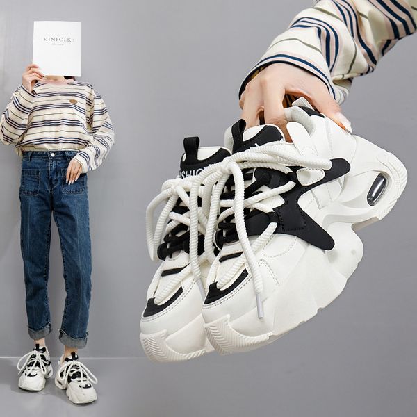 

New style pops shoes women 2024 spring and autumn students sports running shoes casual shoes thick bottom shoes, Brown