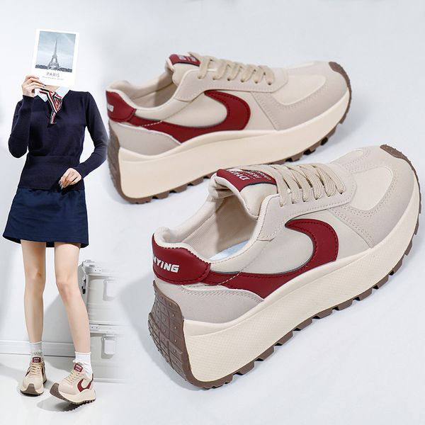 

ins Korean thick-soled daddy shoes 2024 spring new street shooting students running trainers heightening leisure, Card red