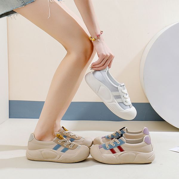 

New Korean ins breathable white shoes female low help casual board shoes thick bottom muffin shoes, Silver
