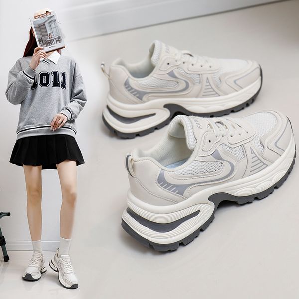 

Thick bottom pops shoes 2024 autumn new street shooting students running trainers heightened leisure, Gold