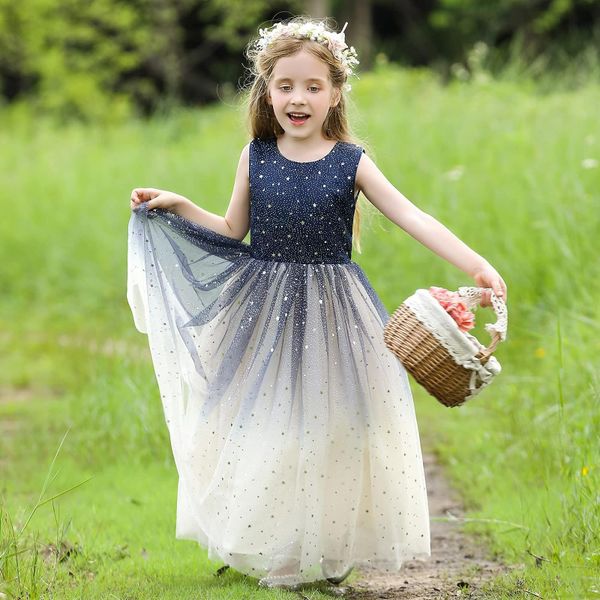 

Flower Girls Tulle Dress Bridesmaid Sparkle Wedding Pageant Dresses Princess Birthday Party, Prussian blue