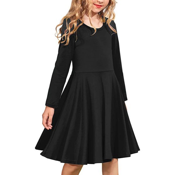 

Girls long sleeve elastic line spin skating school party dress length see picture, White