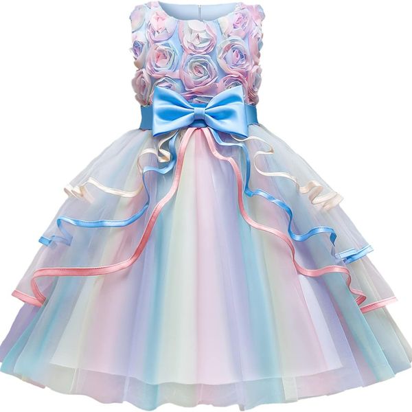 

New flower Child Dress Children's ruffled lace party cute wedding dress, Blue