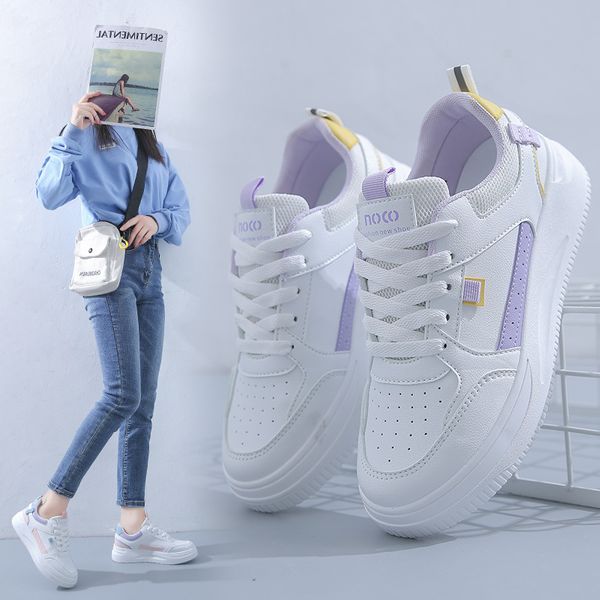 

Casual shoes female 2024 autumn new board shoes female breathable leather small white shoes female, Single net white violet