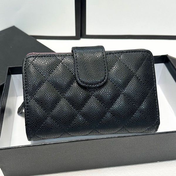 

Designer Wallets Black cowhide Caviar Leather Wallet Classic coin purse Handbags Classic Clutch Bags Luxurys Purse Card Women Ccredit card slot Fortune bag 15cm