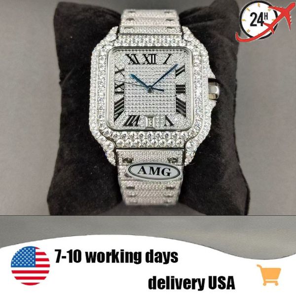 

AMG Factory Luxury Zircon men's watch automatic mechanical movement stainless steel sapphire glass and case gift box, Dark grey