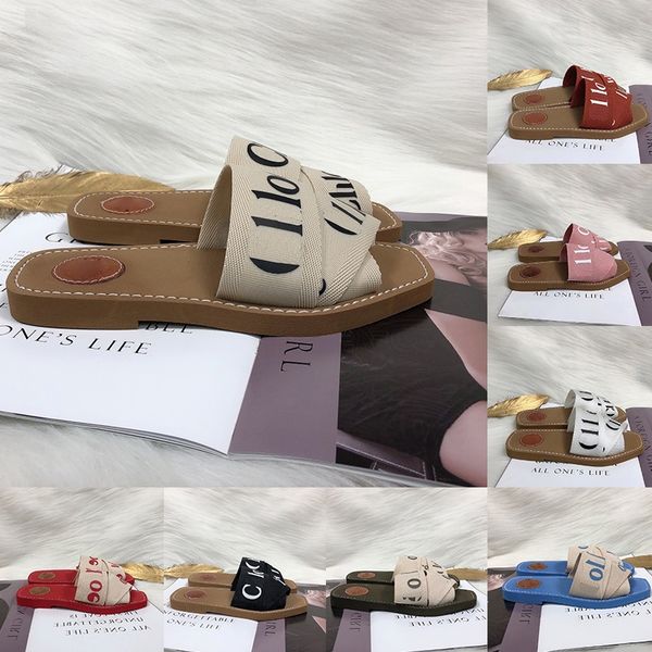 

Woody Sandals for Womens Lettering Fabric Canvas Mules Low Heels Fashion Ladies Summer Casual Shoes Slippers Chioe Wood Slide