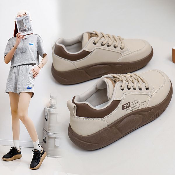 

White shoes female 2024 autumn new students Korean ins tide shoes hundred with thick bottom, Khaki