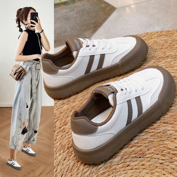 

Small white shoes female 2024 new spring students Korean hundred casual ins tide shoes thick bottom fashion shoes, White curry