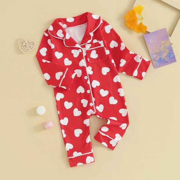 

Valentine S Day Baby Girls Boys Footie Pajamas Heart Print Buttonon Jumpsuit Sleeper Jammies Clothes 240325, White