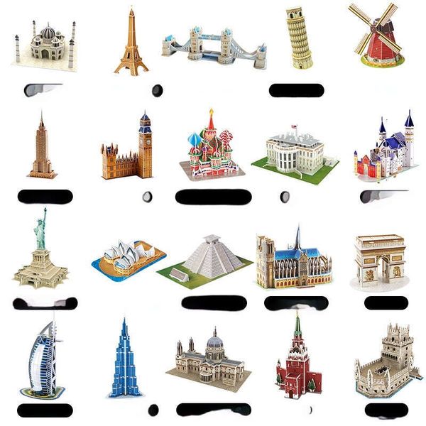 

Puzzle 3D DIY Famous Buildings, Cardboard Assembly Model Kit, Educational Toys for Kids, Red