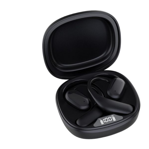 

Sports Running Bone Conduction Bluetooth Headphones Digital Display Screen Waterproof Hook ENC Noise Reduction Wireless Headset Fitness, Black