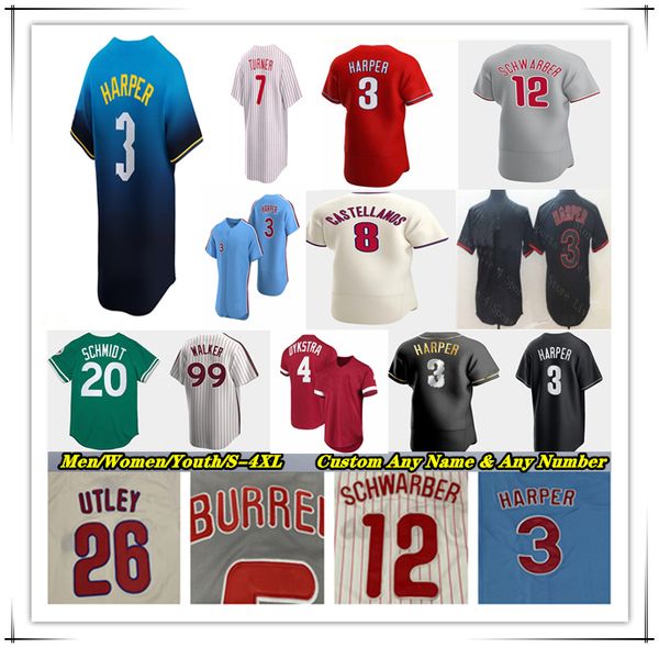 

Baseball Jersey Nick Castellanos Alec Bohm Kyle Schwarber Bryce 3 Harper Bryson Stott Trea Turner Brandon Marsh J.T. Realmuto Johan Rojas Aaron Nola Zack Wheeler Utley, Men fans version white pinstrioe style