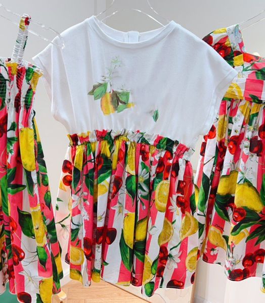 

2024 Girls Short Sleeve Letter Colorful Dress Summer Dress Cotton Casual Dress Kids Dress, White