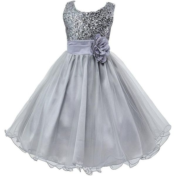 

Little Girls' Sequin Mesh Tull Dress Sleeveless Flower Party Ball Gown, White