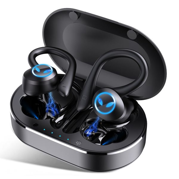 

Fitness Bluetooth True Wireless Earbuds with Built in Mic IPX7 Waterproof Sports Hanging Ear Type Active Noise Cancellation, Black