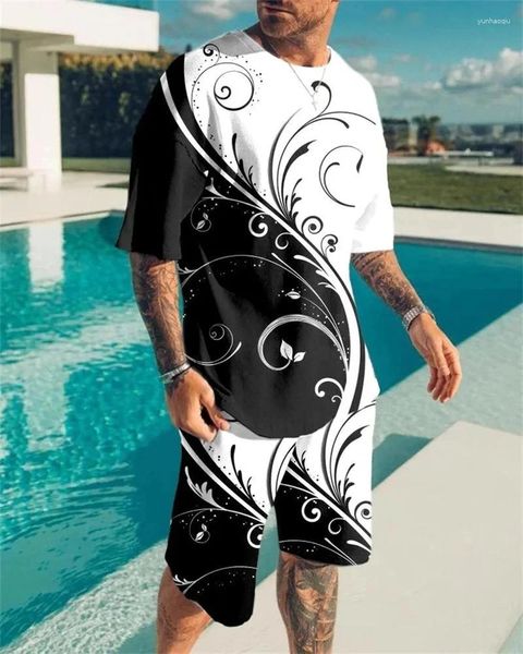 

Mens Tracksuits Vintage Summer Men T-Shirts 2Pcs Sets 3D Abstract Plant Print Sweatshirt Short Sleeve O-neck Set Clothing, 0319t shirt set84