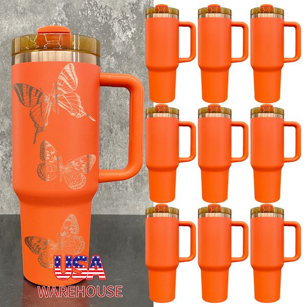 Laser Engravable 40oz Copper Plated Insulated Coffee Cup Double Walled Vacuum Design in Maple Red Orange Color