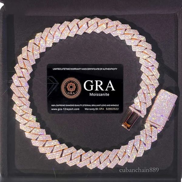 

Bracelet Designer Jewelry Cuban k High Quality 3 Rows VVS Moissanite Dia Chain White Rose Gold Plated Hip-hop Chains for Men Necklace