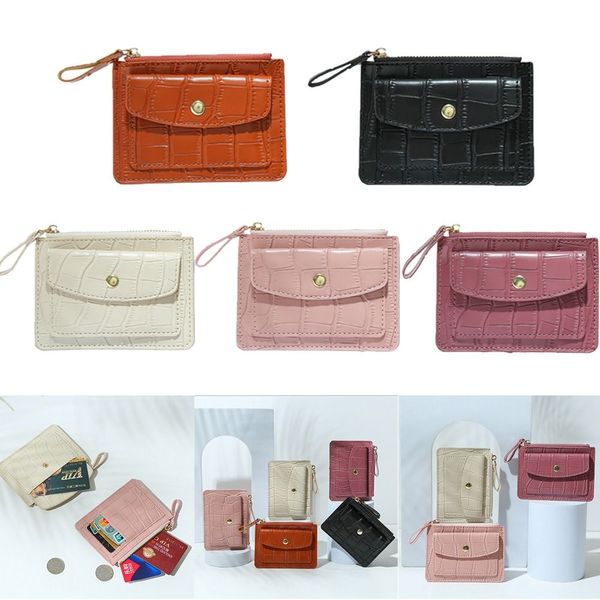 

Women Fashion Solid Color PU Leather Mini Coin Purse Wallet Crocodile Pattern Credit Card Holder Bags, Black