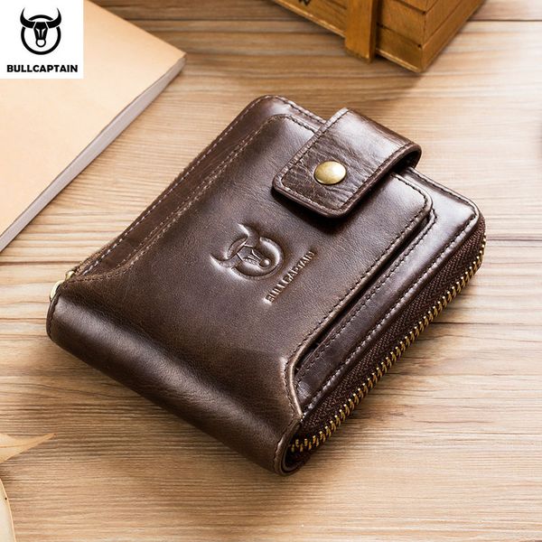 

BULLCAPTAIN Brand Men's Genuine Leather Male Rfid Wallet Multifunction Storage Bag Coin Purse Wallet's Card Bags, Black