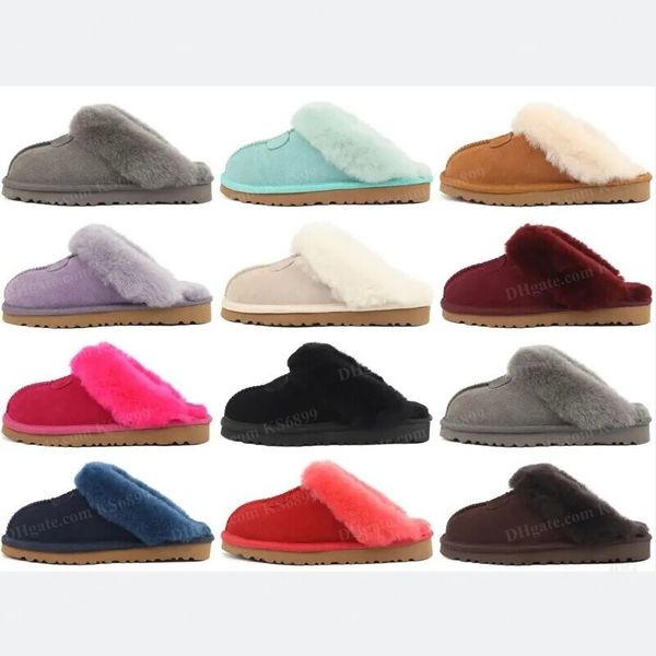 

Fur Slides Designer wool Slippers Winter Booties Slide Australia Snow Moccasins Scuffs Plush Rubber Indoor classic non slip women shoes big size, #2