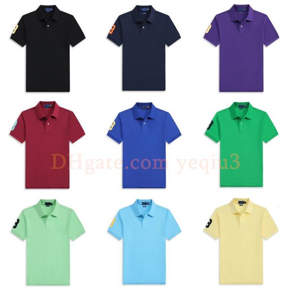 

Men T shirts big horse Embroidered patterns Casual lapel T-shirts Handsome Fashion Tee multi color Solid classic t shirts chemise designer shirt Lapel short sleeves, Green