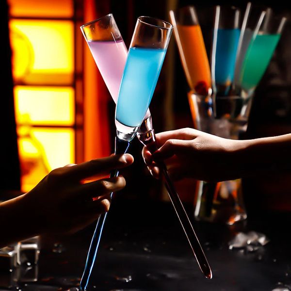

6pcs Beach Creative tail Colored Champagne Crystal Flutes Wine Set Bar Sparkg Pool Glass 33cm Height