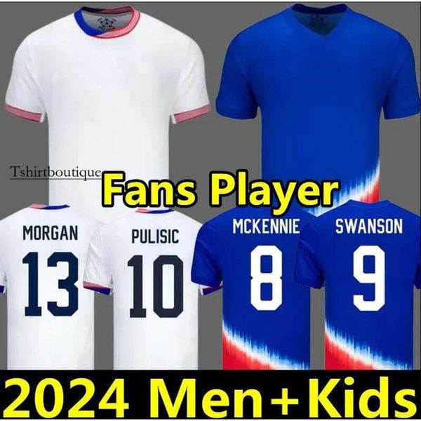 

USAS Soccer Jersey 2024 2025 Copa America USWNT Kids Kit USMNT /25 Home Away Football Shirt National Set Uniform Player Version PULISIC BALOGUN SMITH MORGAN, Blue